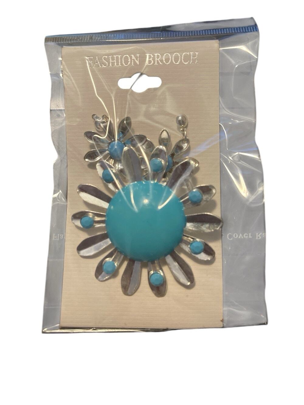 FASHION BROOCH BLUE AND SILVER WITH EARRINGS